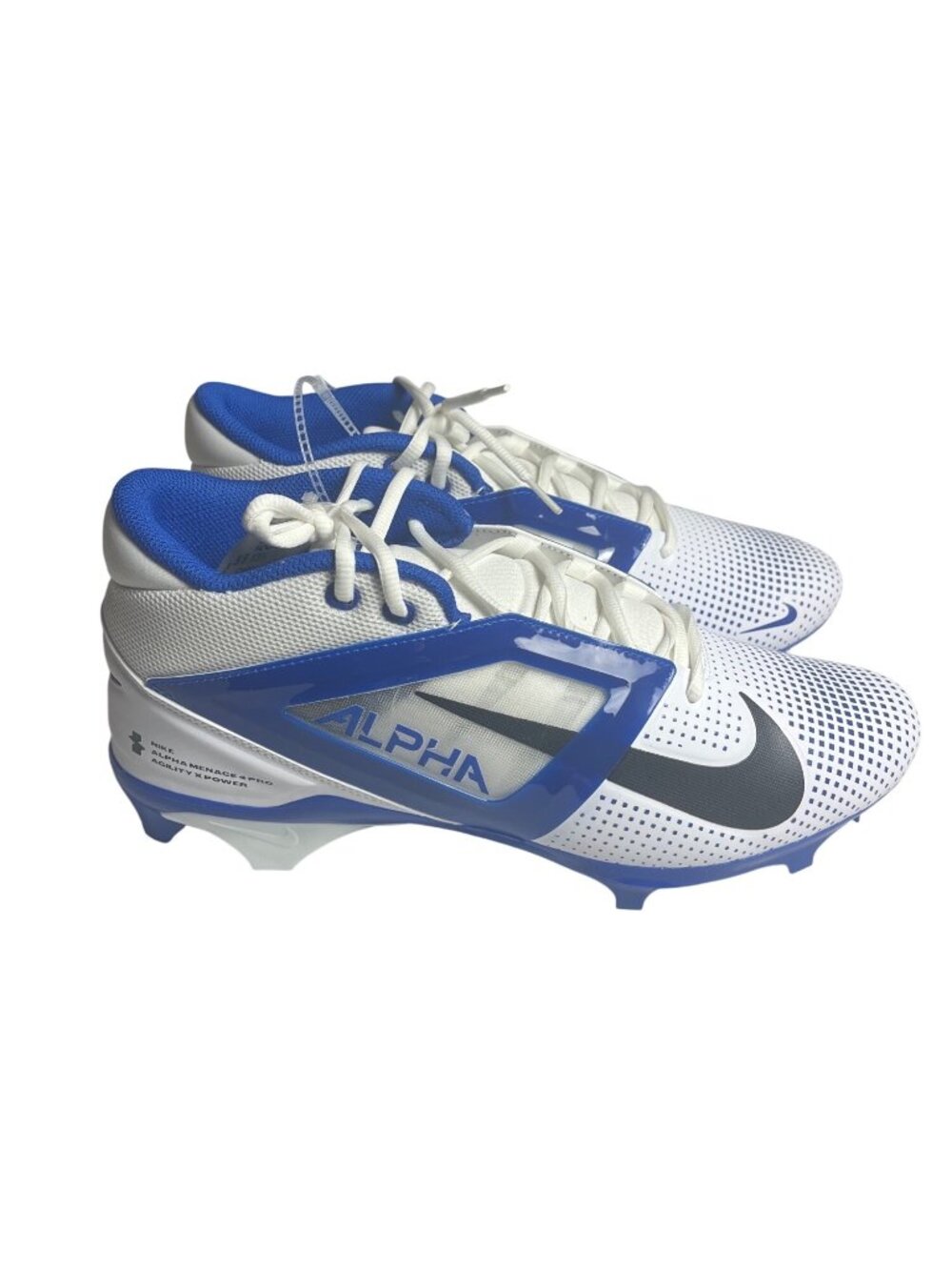 Nike Alpha Menace 4 Pro Football Cleats White/Blue Size 13.5 US Agility X Power